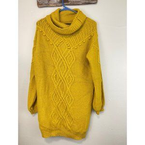 Women's Papaya Petite Medium Sweater Dress Knit Turtleneck Acrylic Mustard